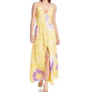 LINI Womens Noelle Yellow V Neck Printed Floral Maxi Dress S Small